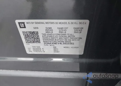 2020 Chevrolet Equinox Fwd Premier 1.5L Turbo z USA, uszkodzony, nr VIN 3GNAXNEV4LS610361